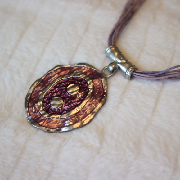 Purple String Necklace with Brass Colored Charm - Picture 2 of 3